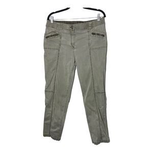Chicos Cropped Utility Cargo Style Olive Green Stretchy Pants Sz 1.5 = 10 Small